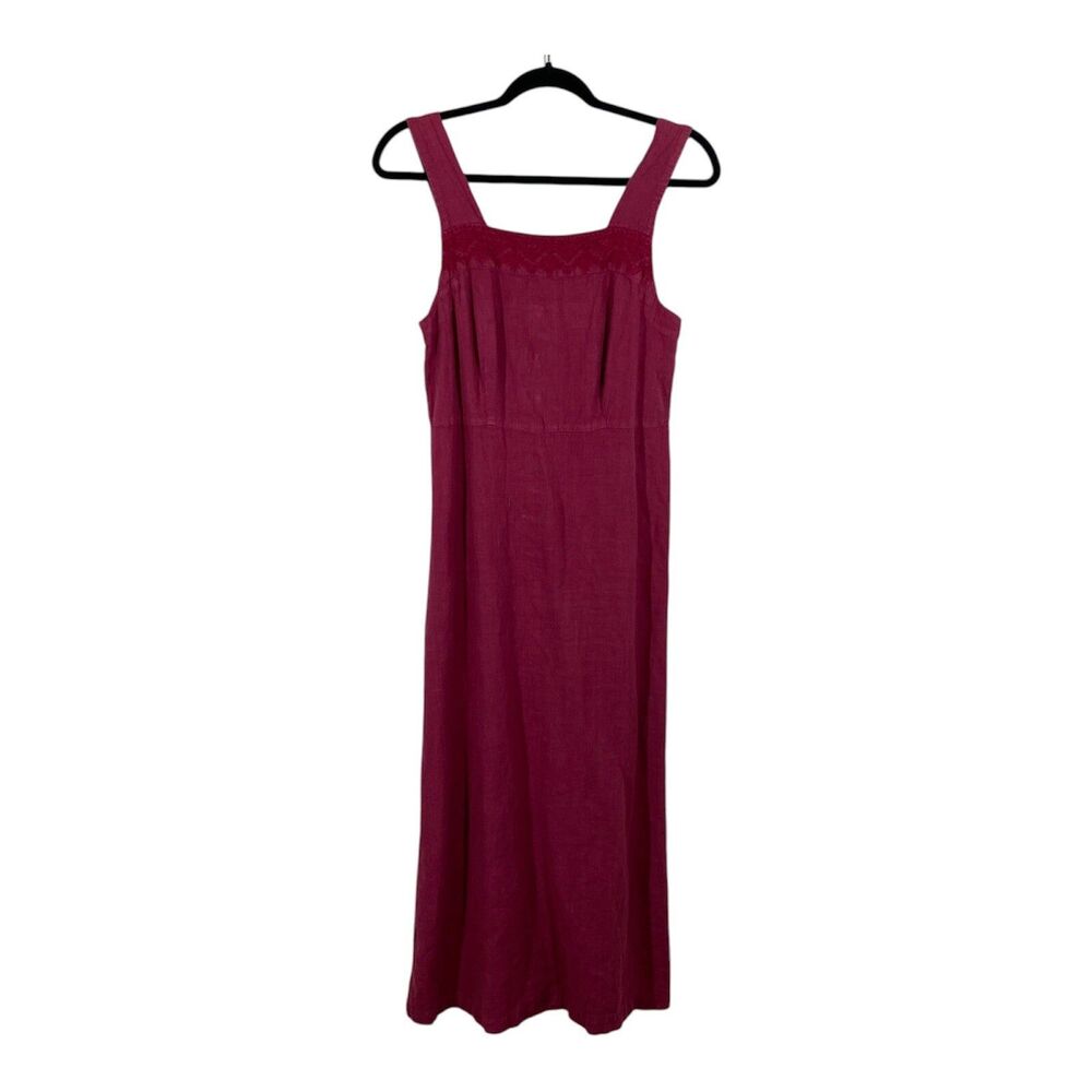 Cut Loose Pink Linen Embroidered Midi Dress Size S Button Back Capsule Casual